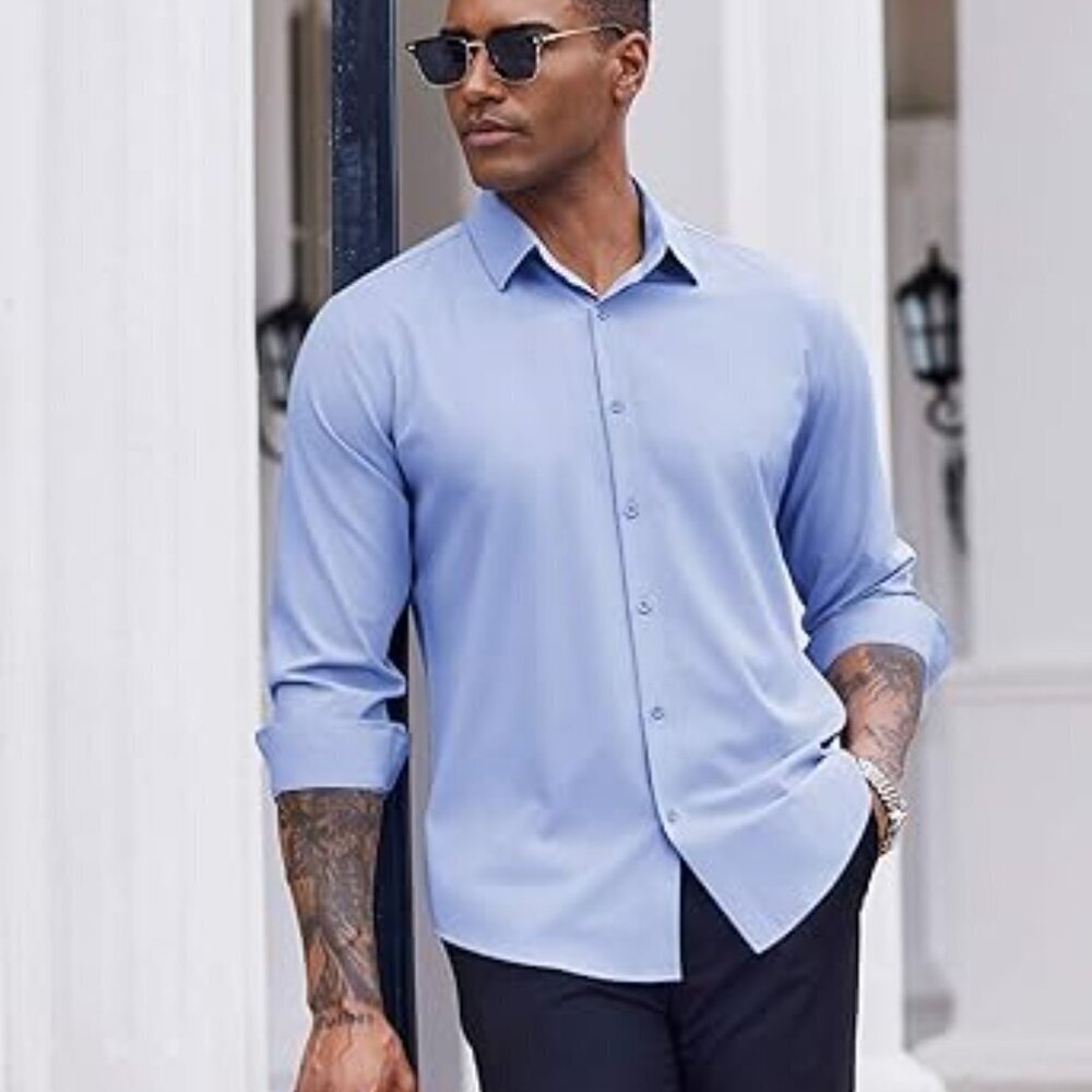 Men's Dress Long Sleeve Casual Button Down   Formal  Business Shirt (large)